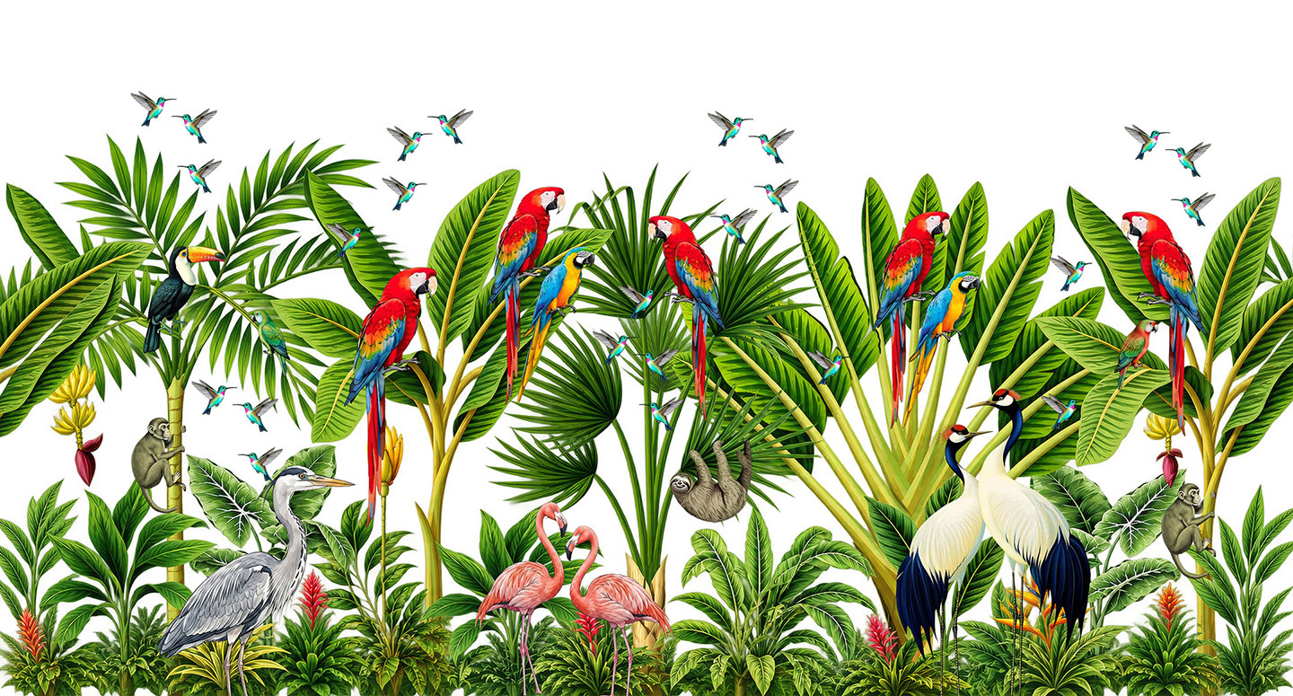Fly Into Color - Exotic Birds & Lush Jungle Mural