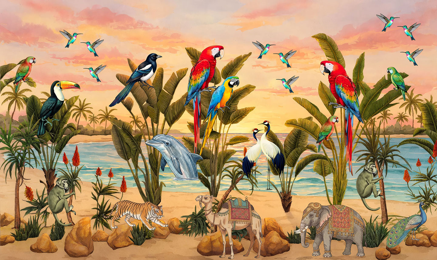 One Wall, Whole World! - Jungle, Beach & Desert Animals in One Magical Sunset